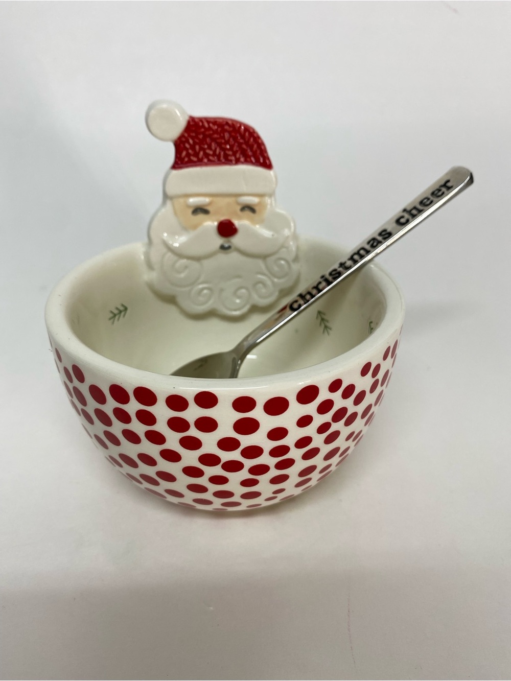 Mud Pie Santa Dip Bowl w/Spoon Red & White Ceramic Holiday Christmas Cheer Party
